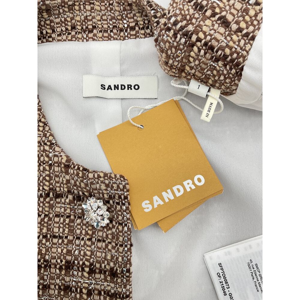 Sandro Embellished Brown Button Front Vest Size 1 NWT - Picture 4 of 6